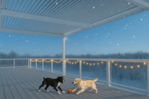 Enjoy the outdoors year round with a stunning Motorized Pergola built to withstand Kenosha winters and winds!