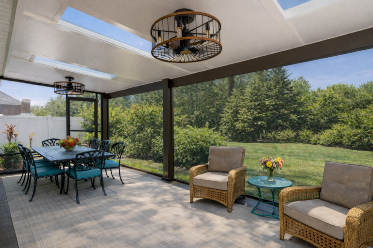 Keep those pesky bugs out of your Screen Room with Motorized Retractable Screens that open and close with the push of a button.