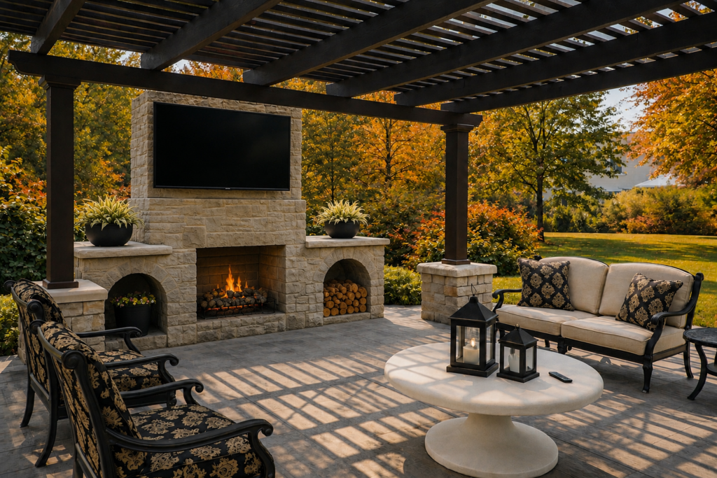 Custom Motorized Pergola--virtually maintenance free and built for Wisconsin and Northern Illinois weather.