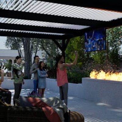 Pergola cover creates a cozy outdoor space