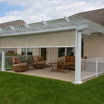 Enjoy a stunning motorized pergola with motorized retractable screens to keep the pesky bugs out