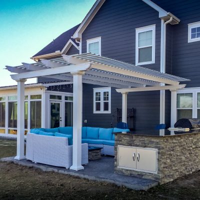 Classic Pergola with glass enclosed Sunroom provide year round enjoyment