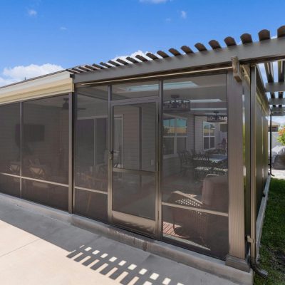 Screen room with Skyview Roof Panels combo'd with a stunning pergola patio cover