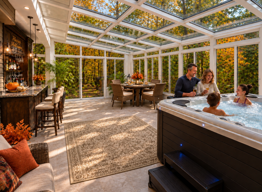 Custom All-Glass Solarium brings the outside in to enjoy panoramic views all year round.
